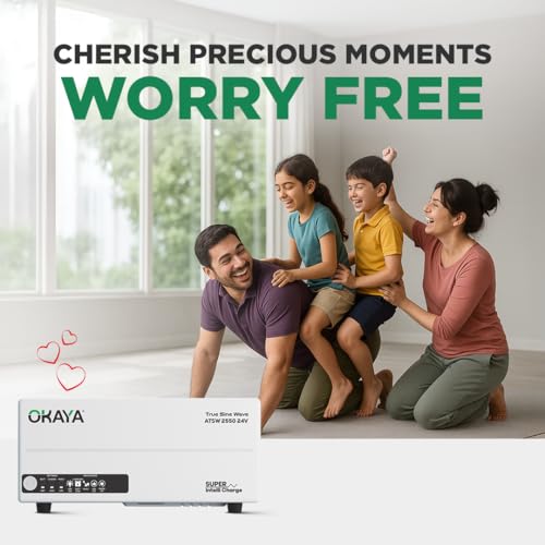 Image of Okaya ATSW 2550 Inverter for Home, Office & Shops | 2000VA /24V Pure Sinewave | Reliable Power Backup | Supports 2 Inverter Battery | LED Display | Fast Charging | with 36 Months Warranty