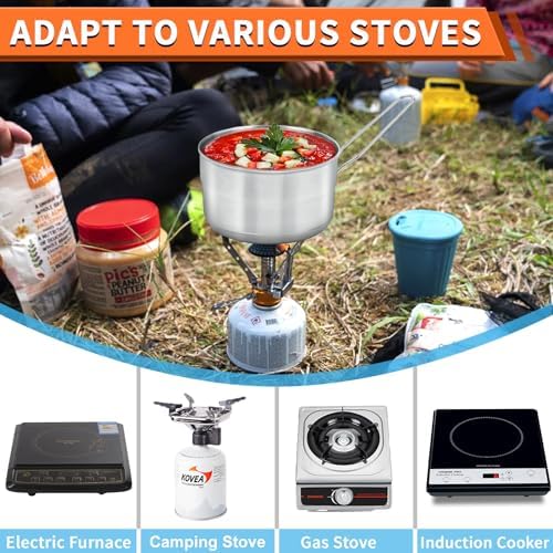 ATPWONZ Camping Pot,1.5L Large Stainless Steel Camping Saucepan with Storage Bag Stainless Steel Camping Cooking Pot for Camping Hiking Picnic