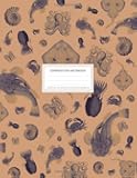 Vintage Sea Life Animals Pattern Purple And Brown: Ocean Composition Notebook College Ruled With Squid, Manta Ray, Crabs, Shells And Octopus 8.5x11