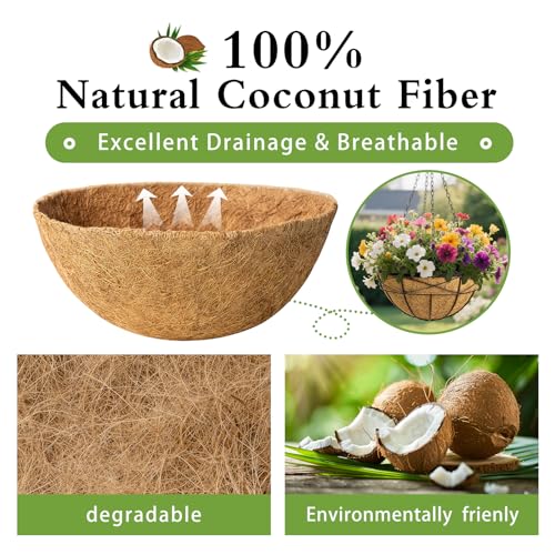 6 Pack 14 Inch Coco Liners for Hanging Baskets Coconut Husk Plant Liners 100% Natural Round Coco Coir Liner for Hanging Basket Flowers
