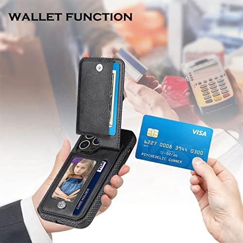 simptech Wallet Case for iPhone 14 Pro Max, Premium Fiber Pattern PU Leather Card Holder Magnetic Kick Stand Flip Cover Shockproof Protective Case (iPhone 14 Pro Max-Black)