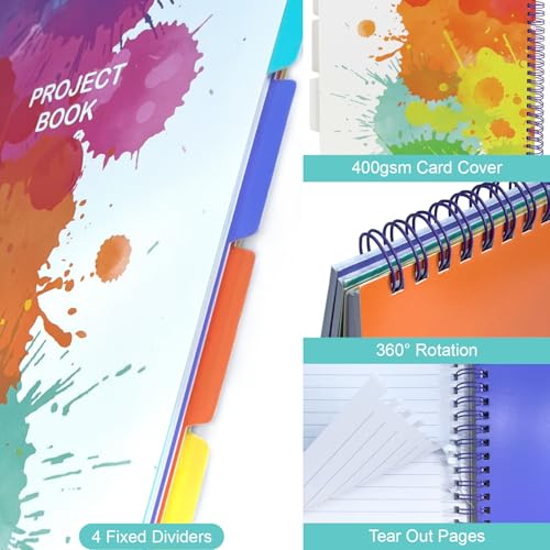 Fashion Stationery A4 Notebook Project Book Writing Pad Wirobound Spiral a4 Notebook with Dividers Stationery Set - 100gsm Lined Paper - 160 Pages (Multi) - Image 4