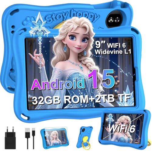 SUAAT Tableta infantil de 9 pulgadas Android 15 con 12 GB de RAM + TF 1 TB, 5G WiFi, Octa-Core, Widevine L1, GPS, Face ID, protección infantil, 5000 mAh, 1340 x 800, compatible con BT 5.0, Tablet