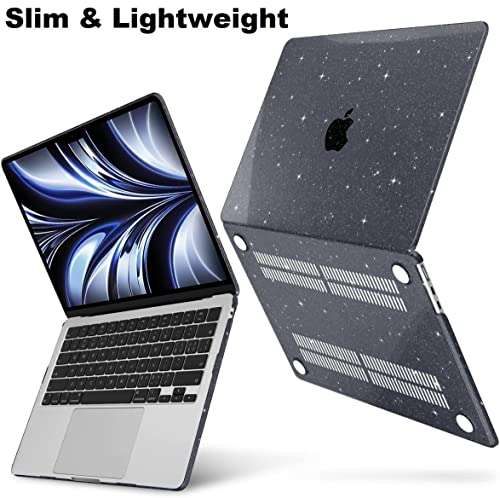 Image of Midkart Case Compatible with MacBook Air 13.6 inch M5 M4 M3 M2 Release 2026-2022 A3449 A3240 A3113 A2681 Hard Shell Cover Keyguard & Dustplugs for MacBook Air 13 inch Case, Transparent Black Glitter