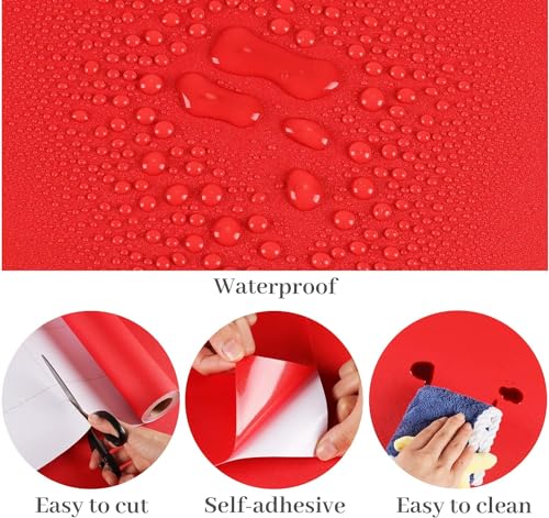 Image of HOME13Red Matte Wallpaper Self Adheisve Vinyl Removable Waterproof Wallpaper for Cabinet Kitchen Countertop (12x50 Inch Pack of 2)