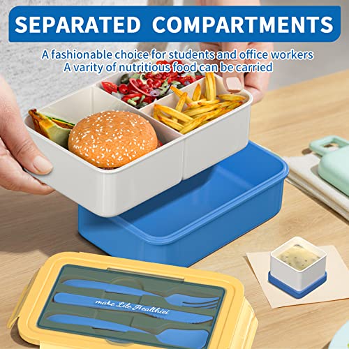 Bento Lunch Box For Kids, 1400 Ml Bento Box Adult Lunch Box For Men Women With Cutlery & Salad Dressing Container To Go, Leak-Proof Meal Prep Container For Work School Travel, No Bpa, Microwave Safe #TOP2