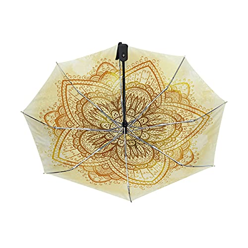 Parapluie automatique pliable anti-UV et résistant à la pluie avec motif floral doré
