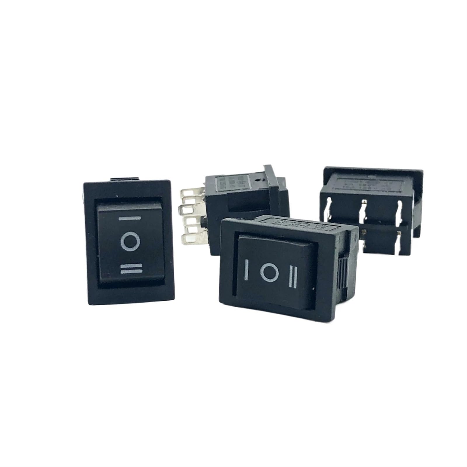 5 microinterruptores KCD1 negros de 3 posiciones, 6 A/250 V CA, 10 A/125 V CA (encendido/apagado/encendido), interruptor basculante de 6 pines