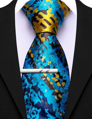 Image of Barry.Wang Mens 6 PCS Ties Silk Striped Paisley Check Floral Necktie Silky Woven Wedding Business Party Ties 3.34 inch