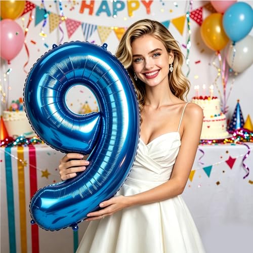 Image of Number Balloons Navy Blue Balloons - Giant Number 10 Balloon, 10 20 30 40 50 Numbers Balloon Birthday Decorations, Blue Party Supplies for Boy Men