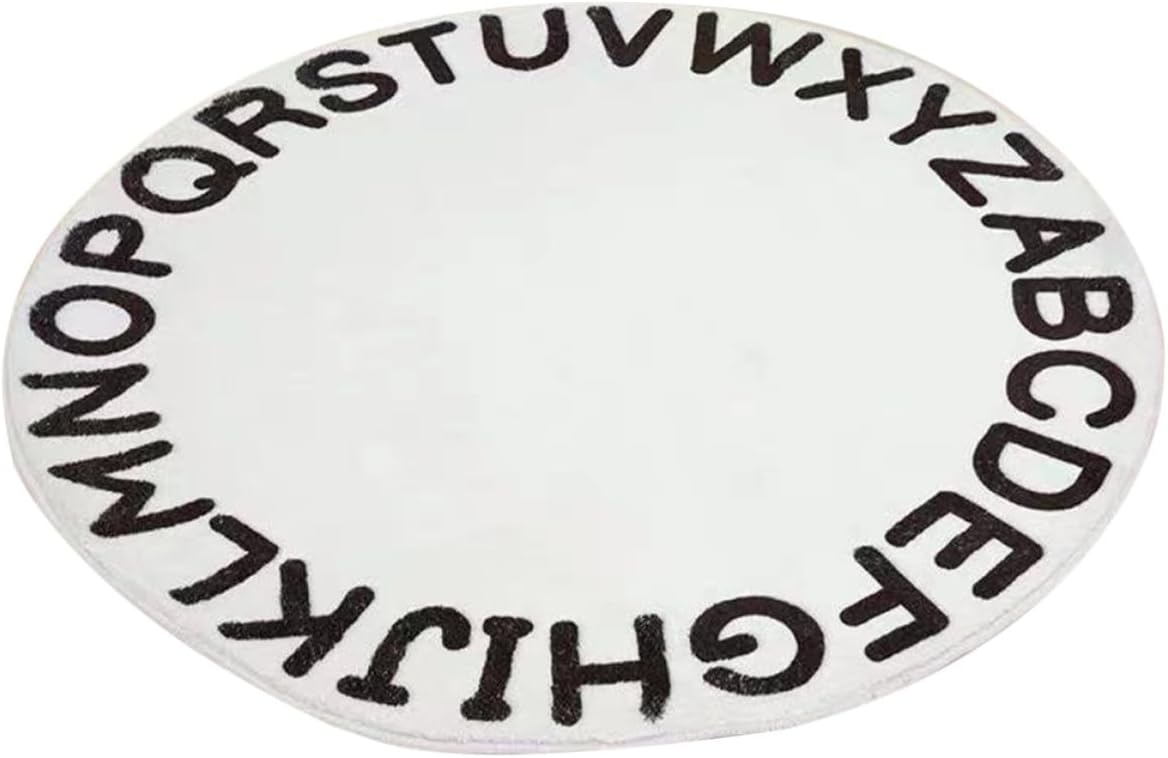 BESPORTBLE Cartoon Alphabet Round Floor Mat Non-Slip Washable Area Rug for Bedroom Nursery Playroom Decor White Letters Carpet