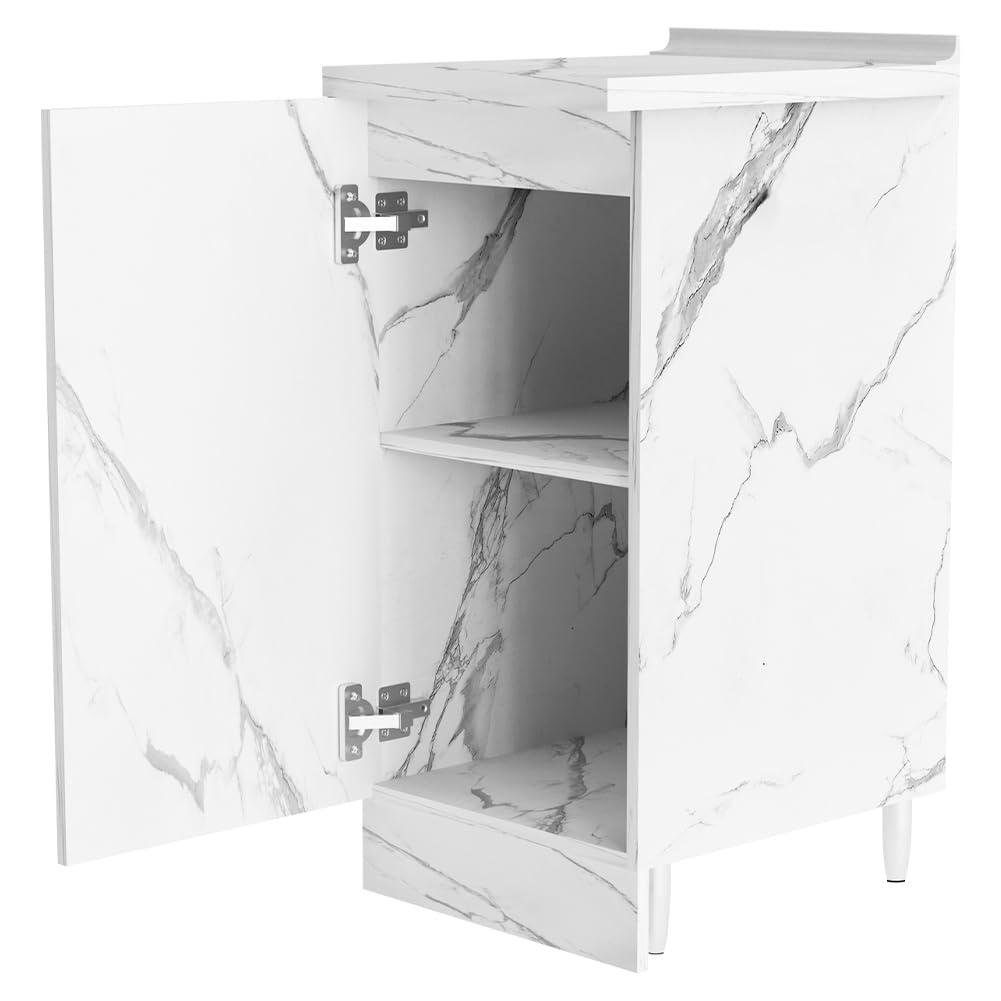 Shally Dogan Mobile Base per Cucina con Anta Singola e Due Scomparti, Mobiletto con Struttura in Legno Robusta e Resistente, Bianco Effetto Marmo, Mobile Componibile, 40 x 50 x 85H cm (Anta Singola)