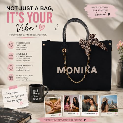 Image of rakshabandhan gift for sister | Personalized Tote Bag for Women | Rakhi Gift For Sister Handcrafted Initial | Personalized Gift for Women | Rakshabandhan Gift, Gifts For Sister On Rakhi
