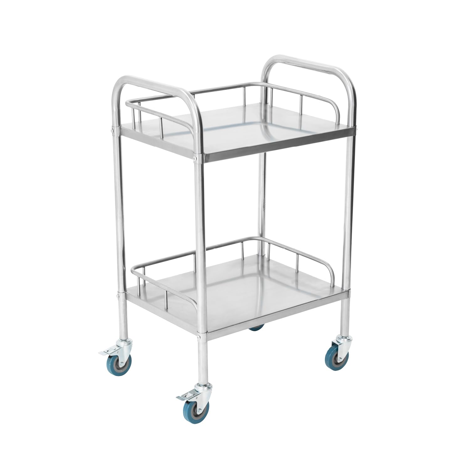 Pearington 2-Shelf Rolling Medical and Lab Cart, Portable Workstation with Swivel Casters, Stainless Steel Mobile Utility Cart for Storage in Clinics, Labs, Salons, and More, 23.58'' L x 15.72'' W
