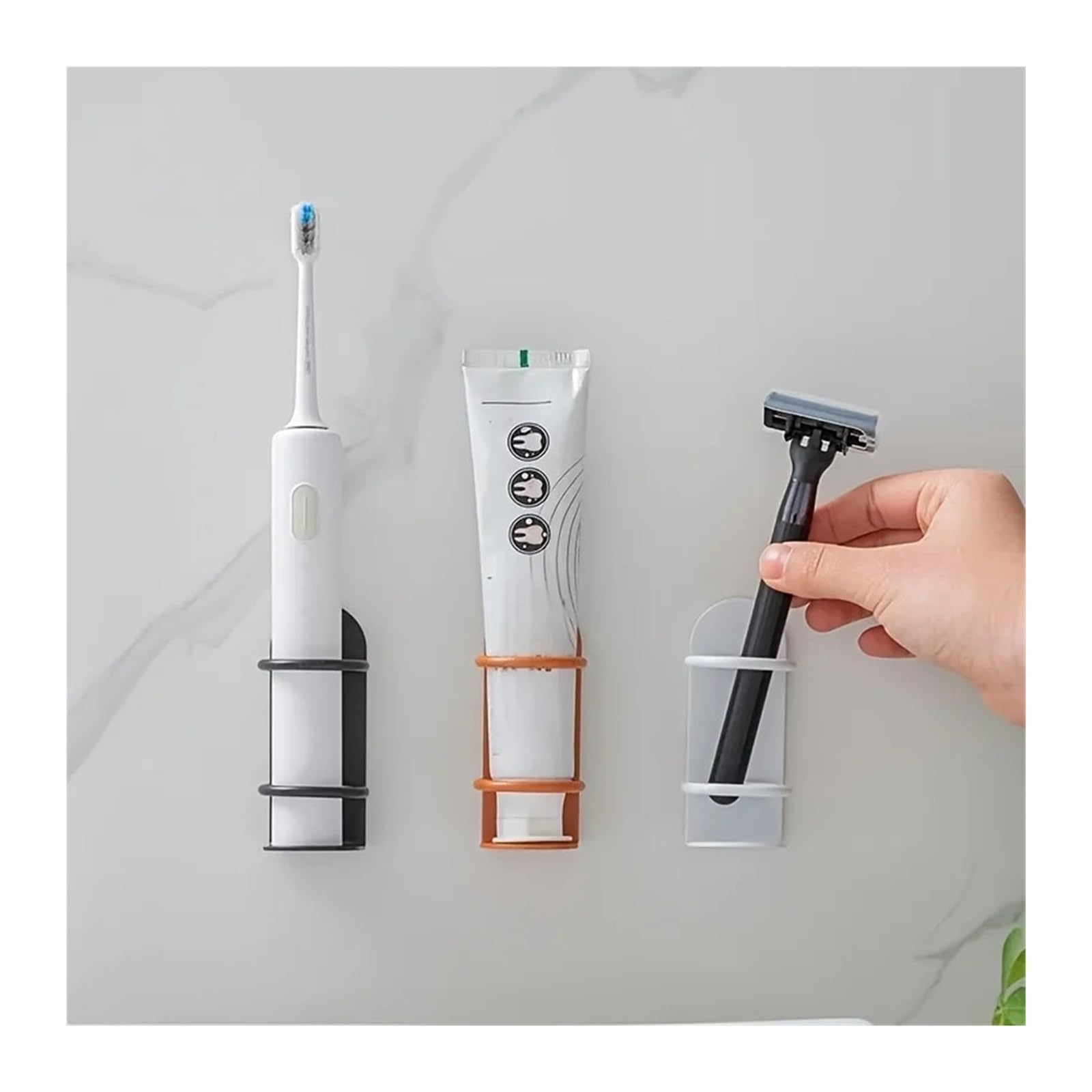 Organizador de cepillos de Dientes for Colgar en la Pared, Estante de Almacenamiento Multifuncional for afeitadora, sin Perforaciones, 1 ud.(3pcs Black)