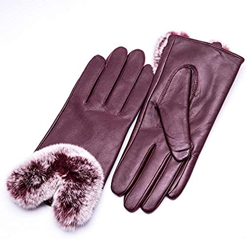 Image of Krystle Devil Women's & Girl's PU Warm Gloves Rabbit Fur Wrist Mittens (Wine Red; Free Size)