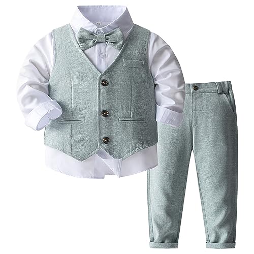 MSemis Baby Jungen Bekleidungsset Anzug 4tlg Langarm Hemd + Hose + Weste +...