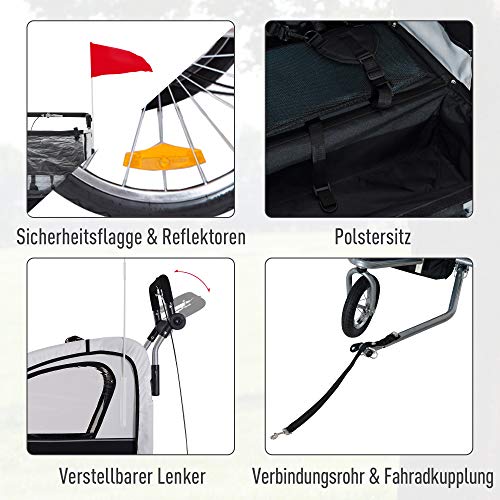 HOMCOM 360° draaibare kinderkar 2-in-1 jogger fietsaanhanger wit-zwart - Afbeelding 4
