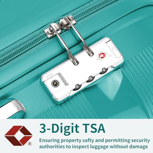 Image of Kono Luggage Set Hard Shell Travel Trolley with 4 Spinner Wheels TSA Combination Lock Lightweight Polypropylene Suitcase, Turquoise, 20 inch /24 inch /28 inch, Luggage Set