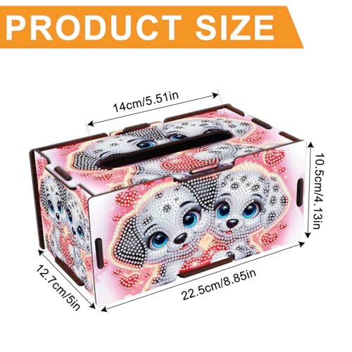 Image of DIY Diamond Art Tissue Box - Wooden Rhinestone Craft Kit with Dalmatian Dog & Red Heart Design, Cute Desktop Tissue Holder for Home Office Decoration