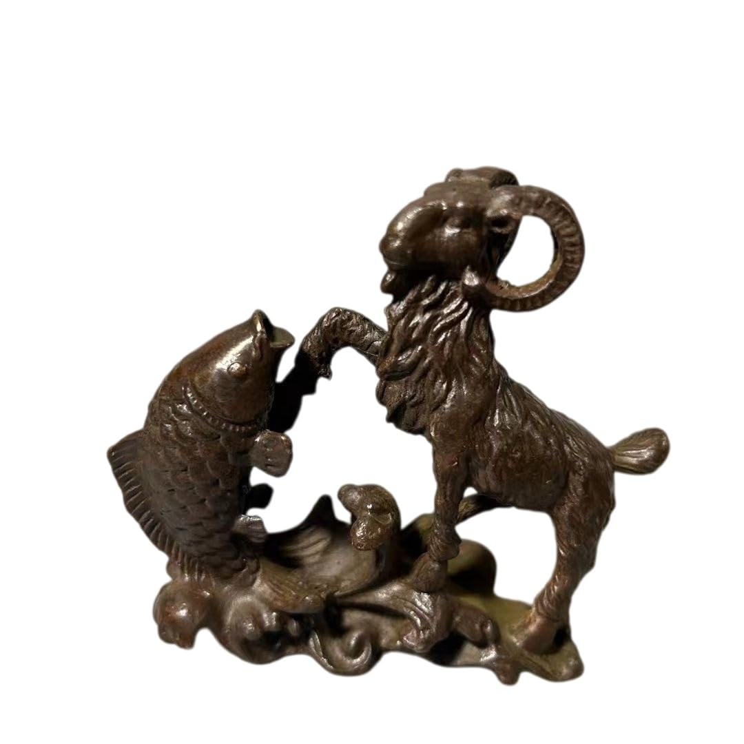 Huolimxun Retro Patinated Sheep And Fish Ornaments, Home Feng Shui Desktop Ornaments