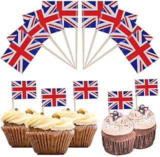 Gydandir 200pcs Union Jack Toothpicks Jubilee Cake Decorations British Sandwich Flags Cocktail Sticks Flags, Fruit Salad Cupcake Toppers Party Supplies