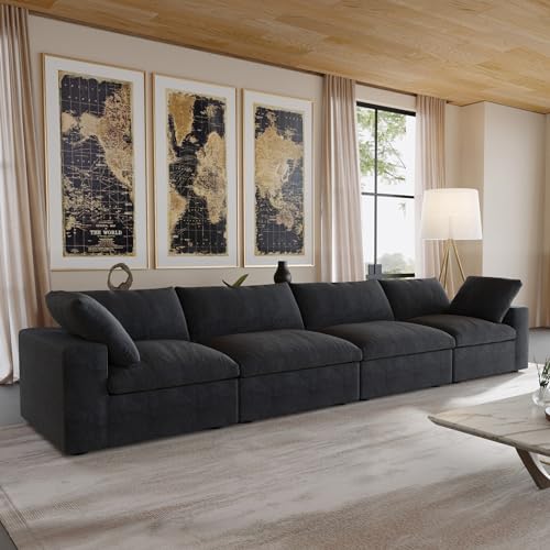Image of JACH Sectional Couches for Living Room, Deep 4-Seat Modular Convertible Couch, Couch Cushion Covers Removable, Comfy Sofas for Living Room Apartment (Black)