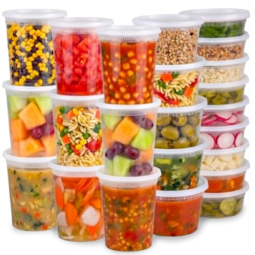 Image of JoyServe Deli Food Containers with Lids - (24 Pack) 8 Sets of Each Size - 8 Oz - Cup / 16 Oz - Pint / 32 Oz - Quart Sizes Food Storage Takeout Meal Prep Storage, BPA-Free, Dishwasher, Microwave Safe