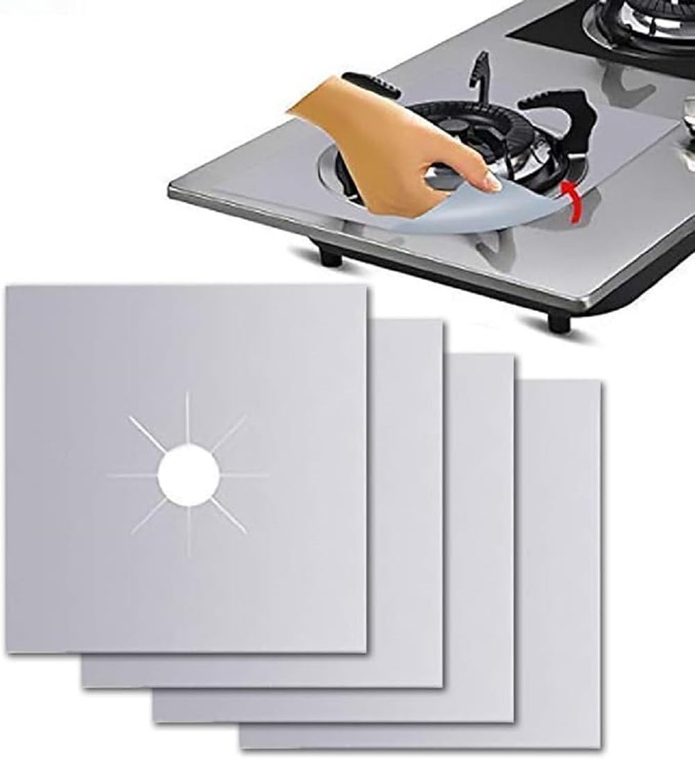 SHOWAY Gas stove protective pad, Stove Burner Liners, 8-Pack Non-Stick Reusable Gas Stove Protective Covers Heat Resistant, One Size (white)