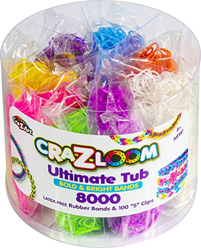 Cra Z Art Cra-Z-Loom Ultimate Tub 8000 Latex Free Rubber Bands And 100 “S” Clips For Making Crafts In Bold And Bright Colors, Multi #TOP2