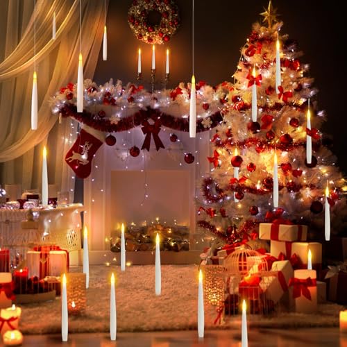 KIKILIVE Candele LED Senza Fiamma con Telecomando a Bacchetta Magica Floating Candles da Appendere magiche,Luce Calda Lampeggiante Candela LED, Candela Conica Elettrica per Natale, Halloween