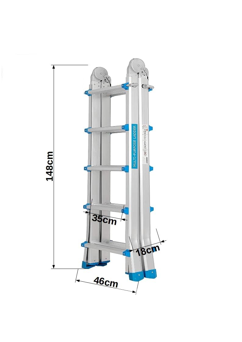 TREPPE Gelenkleiter, faltbar, teleskopisch, multifunktional, Aluminium, 4 x 5 Stufen, 5,10 m