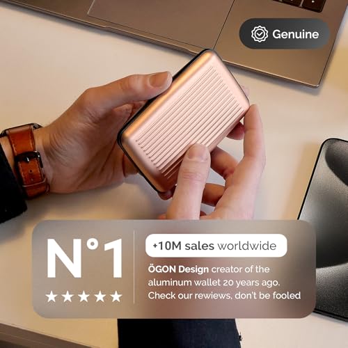 ÖGON -DESIGNS- Aluminum card holder with metal lock, RFID protection against fraud and demagnetization, compact wallet, Smart Case STOCKHOLM model (Aluminum Rose Gold)3
