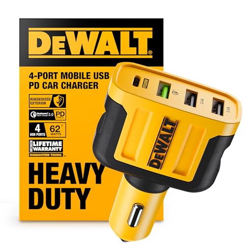 DEWALT Chargeur Allume-Cigare 60W - Recharge Rapide USB-C pour iPhone