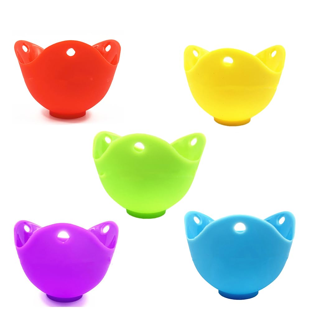 DoHTeck 5 Silicone Boiled Egg Cups, Non-Stick Steamed Egg Mold Cups, Used In Microwave or Stove for Egg Cooking, BPA Free