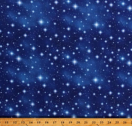 Cotton Stars Starry Night Sky Galaxy Space Navy...