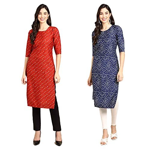 Image of Pinkmint Designer Woman's Crepe Multicolored Straight Kurta [A-355-330]