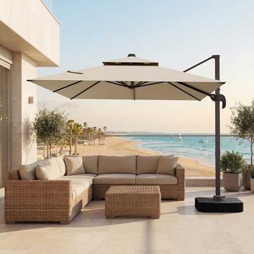 VEGOND 9x12 FT Cantilever Patio Outdoor Umbrella with Base Included
