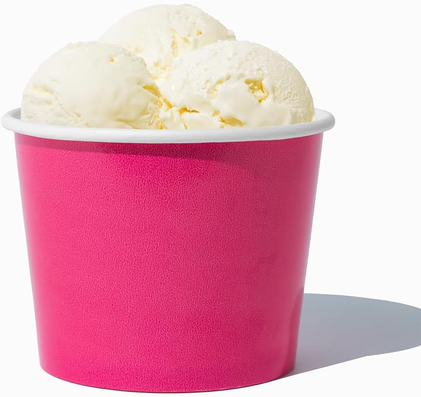 UNIQ 12 oz Solid Pink Ice Cream Cups – Large Disposable Dessert Cups for Ice Cream Frozen Yogurt & Gelato – Paper Food Cups Leak Resistant – Bulk 1000 Pack for Party Catering & Business