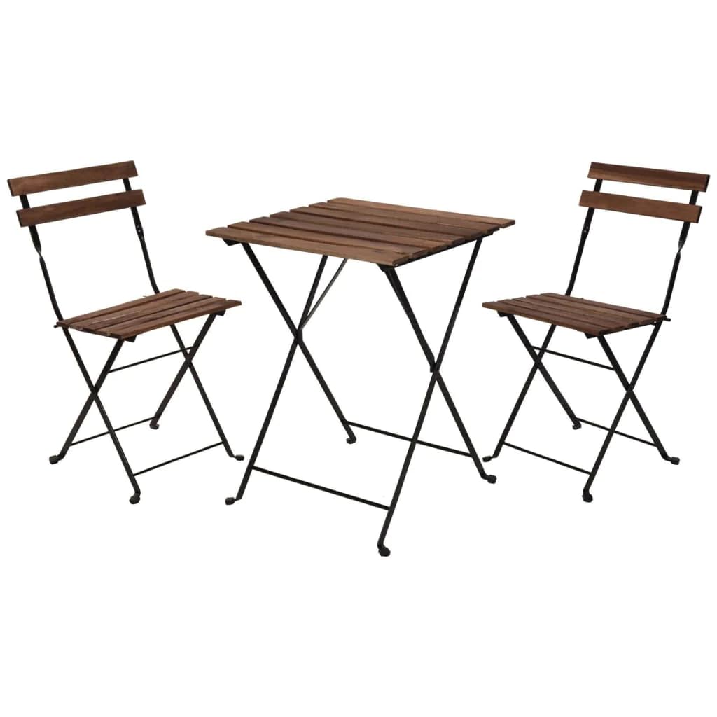 PROGARDEN Ensemble Bistro 3 pièces - 71x55x54 cm - Bois Brun foncé/Noir Métal