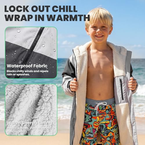 Image of Owntop Swim Parka Adult Kids | Waterproof & Quick-dry | 2-Way Zipper | Oversized Hooded Changing Robe for Beach Pool