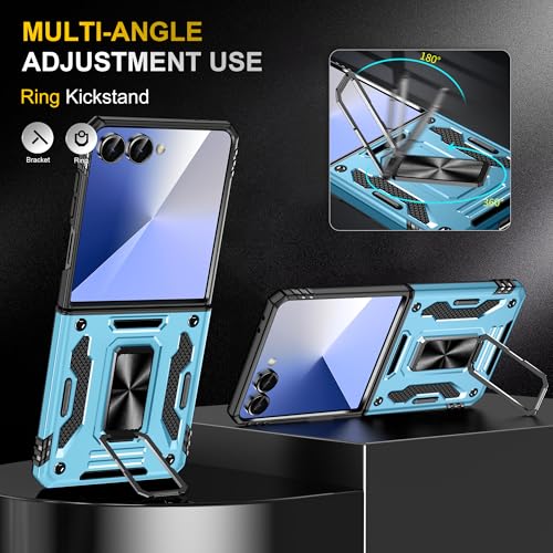 Image of Slide Camera Cover with Ring Holder Mobile Phone Case Cover for Samsung Galaxy Flip 7 (Blue)