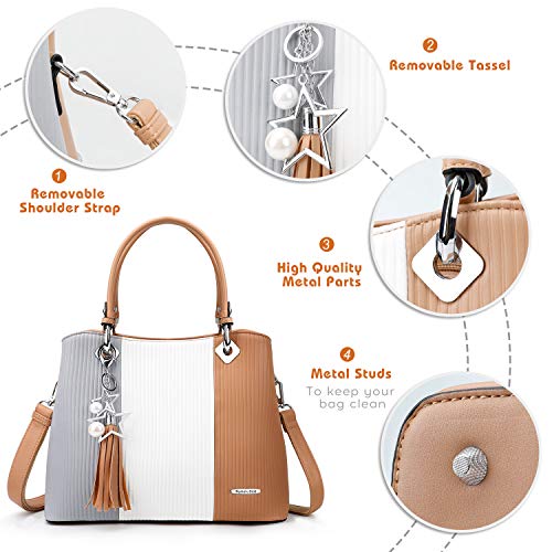 Handbags for Women with Multiple Internal Pockets in Pretty Color Combination (Extra Large - Khaki) - Thumbnail 4