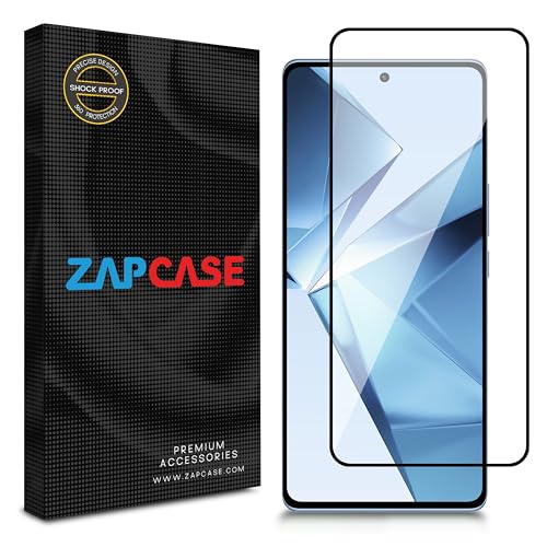 Image of ZAP CASE HD Plus Tempered Glass Screen Protector Compatible for Vivo V29e (Black) Edge to Edge Coverage with Easy Installation Kit