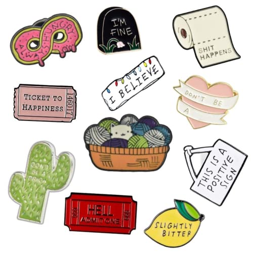 RECHCIGA 12 Stück Emaille Brosche Pins Süße Karikatur Emaille Pins Set Kaktus Anstecknadeln Niedliche Abzeichen Brosche Pins Cartoon Broschennadeln für Kleidung Taschen Kappen DIY Basteln Cover