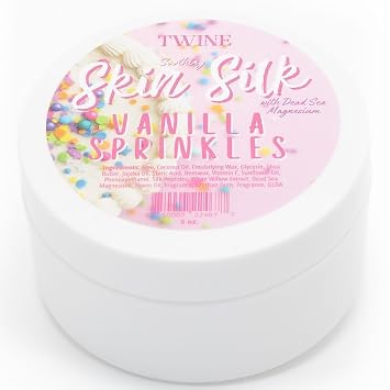 TWINE Silk Peptides + Magnesium Moisturizing Body Butter - Deep Hydration Whipped Moisturizer with Shea Butter and Coconut Oil - Vanilla Sprinkles Skin Silk- 4 oz
