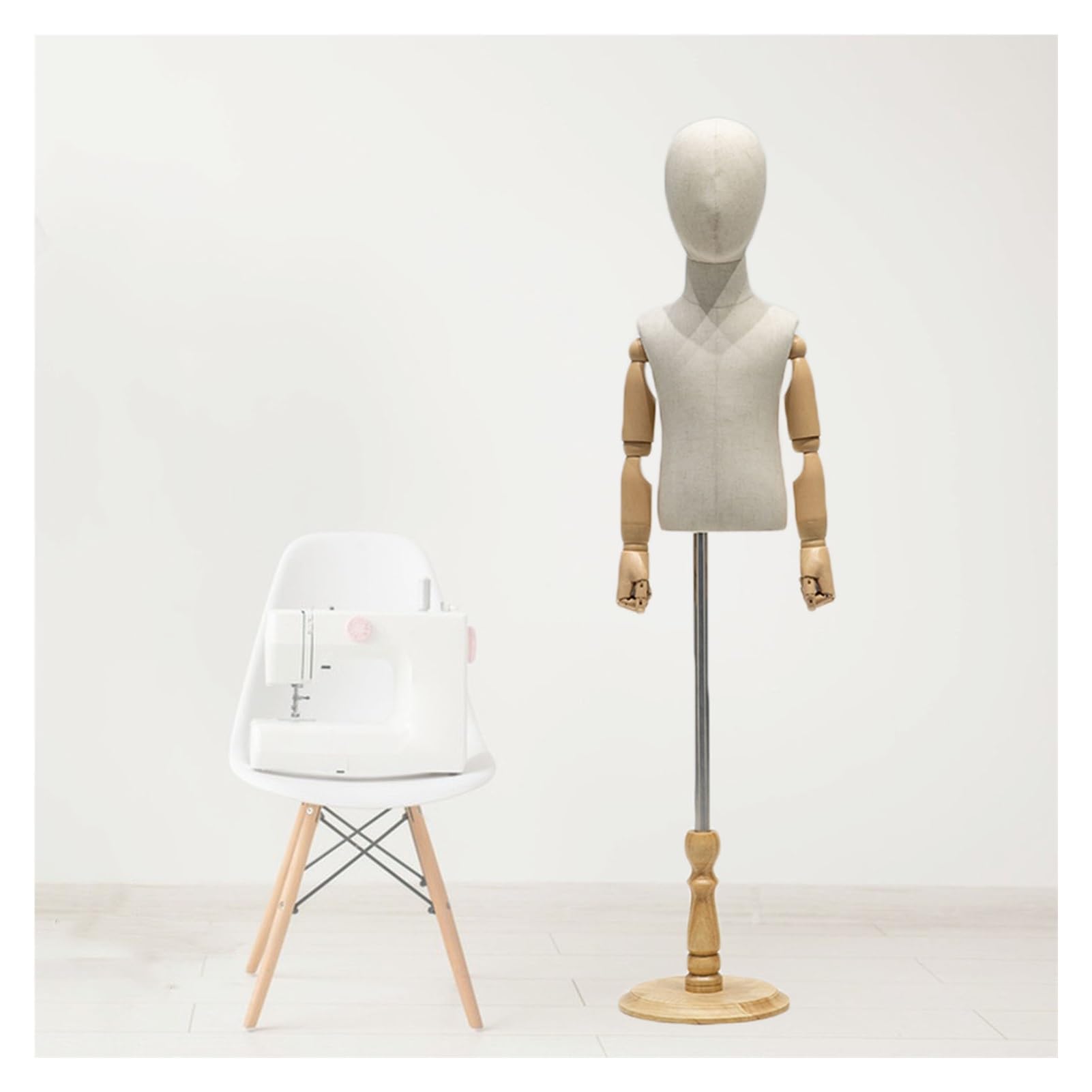 Générique Mannequin Enfant, Buste de Mannequin pour Enfant, Corps de Mannequin avec Base en Bois pour vitrine de Magasin, Hauteur réglable de 93 à 140 cm (B 1)