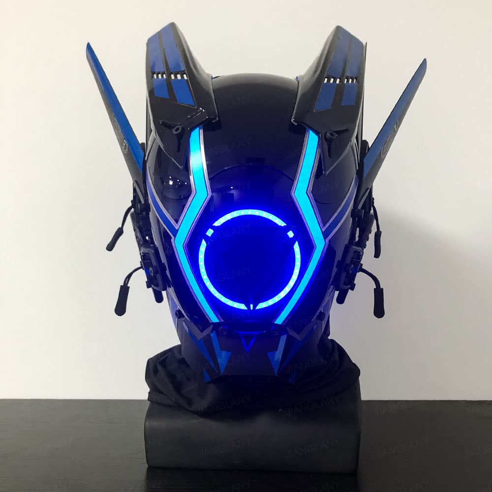 JIANGLANY Blue Cyberpunk Mask Techwear Helmet Cool Light Up