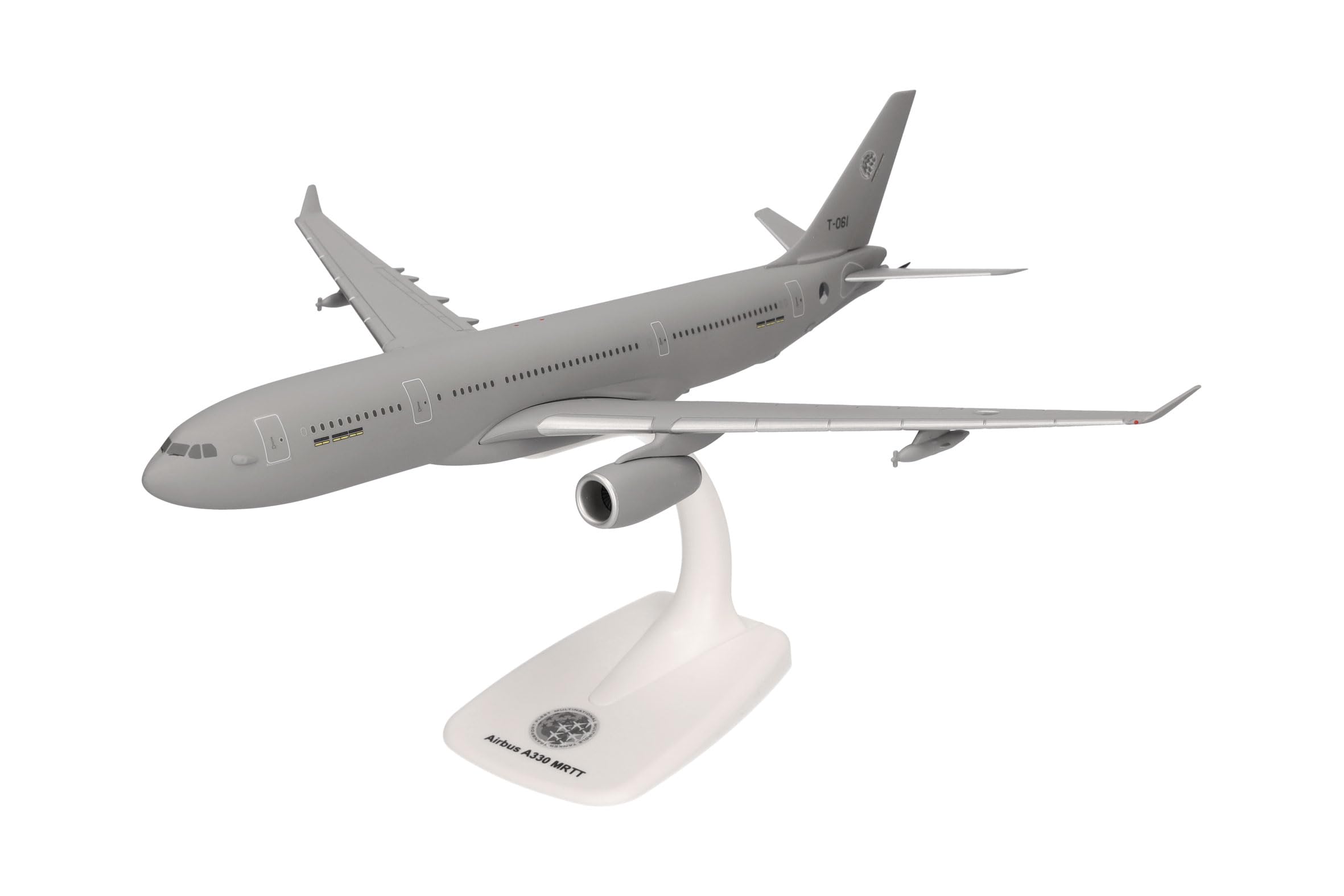 Herpa Snap-Fit airplane model NATO Airbus A330 MRTT, Multinational Multirole Tanker Unit, Eindhoven Air Base, on a scale of 1:200, plastic miniature with pedestal, collectors edition