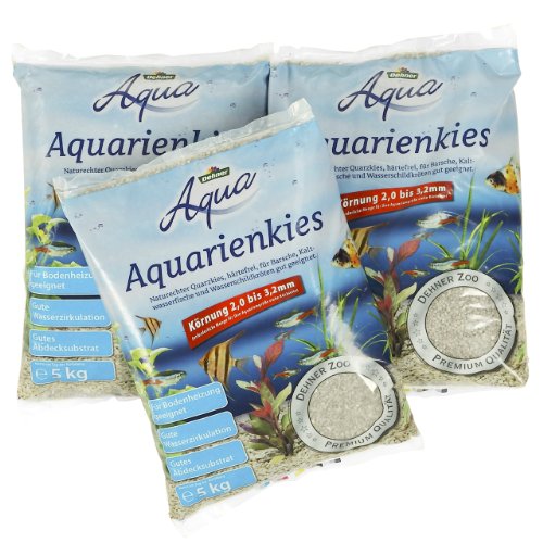 Dehner Aqua Aquarienkies, Körnung 2 - 3.2 mm, 3 x 5 kg (15 kg), weiß